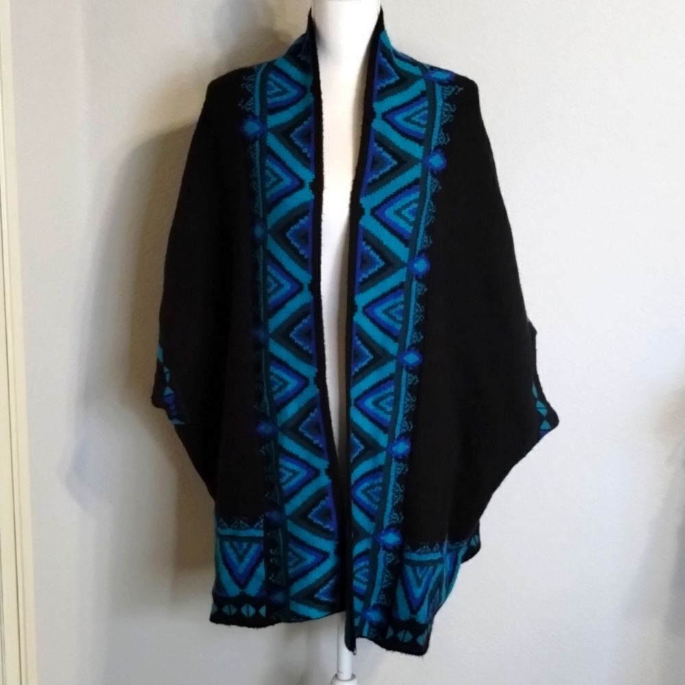 Pioneer Woman Ruana Open Cardigan Shrug Black/Dark Turquoise Size Small